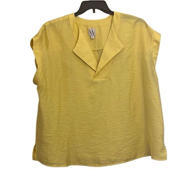NWT WORTHINGTON Blouse Women’s XL Imperial Gold Yellow Short Sleeve V-Neck Top - Picture 2 of 11